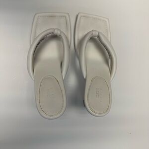 White Padded Square Toe Thong Heeled Sandals Mules